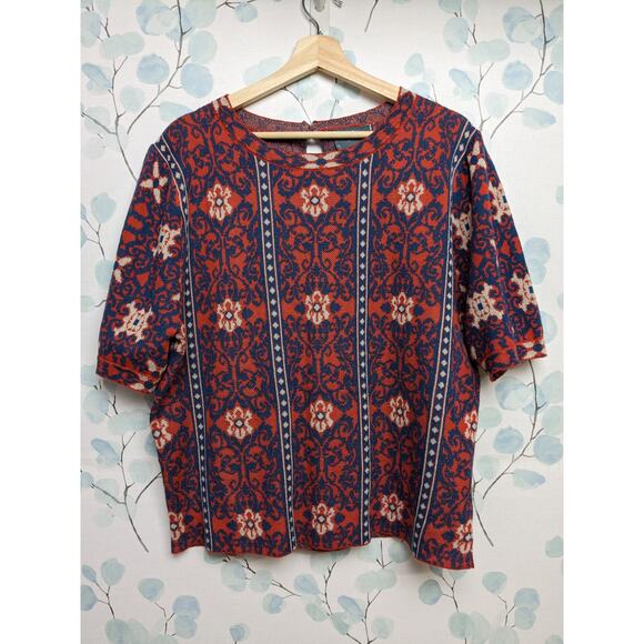 Altar'd State Arula Sweater Puff Sleeve Rust Metallic Old Soul Print 1X 14/16 - Picture 2 of 7